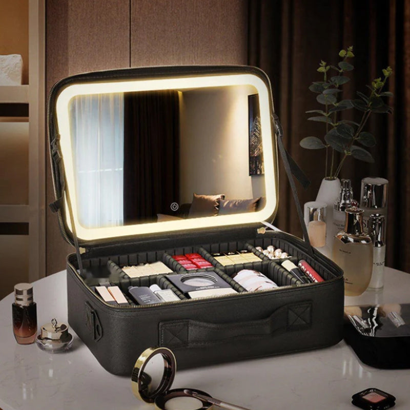 Large Capacity Cosmetic Bag with LED Lights - Essential for Home Traveling